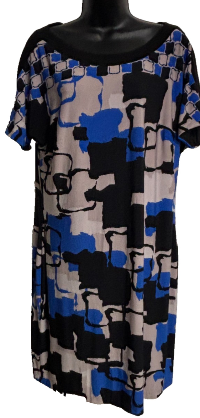 Marc New York Andrew Marc Shift Dress Womens XL Blue Gray Abstract Print Classic